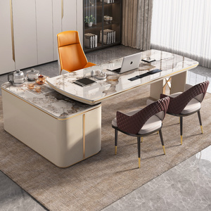 现代茶桌轻奢岩板书桌办公泡茶办公室一体设计师款简约风格茶台桌