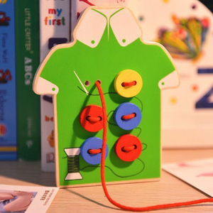 宝宝缝扣子穿衣服玩具 木制儿童益智早教动手穿线板亲子生活教具