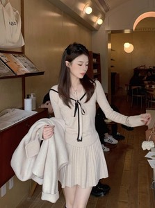 韩剧女主穿搭一整套小香风毛衣百褶半身裙学院风减龄两件套套装女