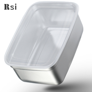 不锈钢长方形加深保鲜盒带盖味斗方盆快餐菜盆留样盒冰柜展示盘子