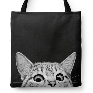 卡通黑咖猫咪大号拉链手提袋单肩帆布包购物袋书包布袋包来图定制