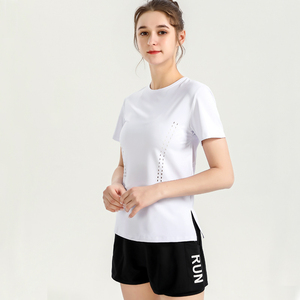 瑜伽女短袖上衣薄款健身白色罩衫T恤训练速干透气休闲运动服套装