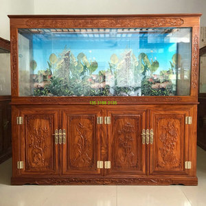 红木鱼缸 柜 底柜 实木中式鱼缸 屏风 客厅榆木长2.0米 龙鱼缸