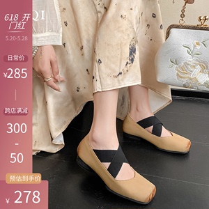 【琳七七女鞋】新款优雅舒适全皮芭蕾舞玛丽珍新中式粗跟浅口单鞋