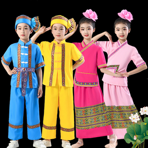 儿童云南少数民族特色服装女夏季傣族复古风泼水节舞蹈演出生活装