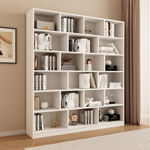 书架书柜实木白色落地置物架客厅家用生态板简易收纳储物柜定做