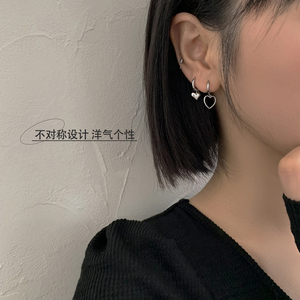 不对称爱心耳扣925纯银耳环女甜酷高级感个性简约韩式ins心形耳饰