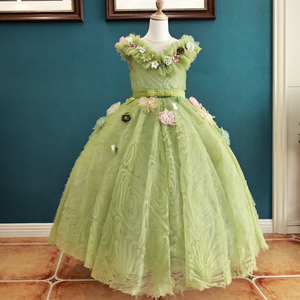 出租女童礼服绿色精灵森系花朵生日公主裙儿童主持人走秀钢琴演出