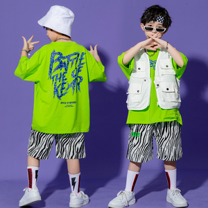 六一儿童街舞演出服套装男童夏季嘻哈潮服hiphop啦啦队运动表演服