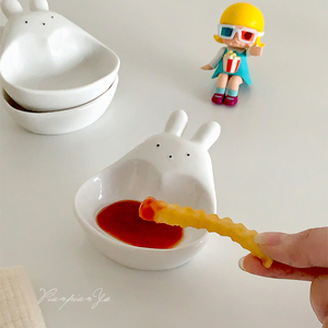 可爱兔子酱料碟创意立体造型陶瓷碟家用酱油碟火锅蘸料碟调味碟