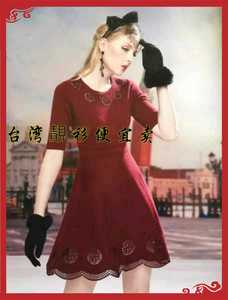 2018秋冬台湾品牌HD5303P黑色/枣红色针织连衣裙1990