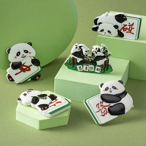 新款创意树脂冰箱贴中国风可爱熊猫发财潮玩个性装饰品摆件3D立体