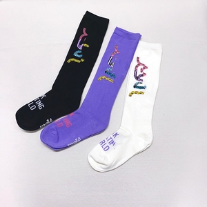 四季可穿日系XG女童花色字母logo中高筒袜子 儿童膝盖袜