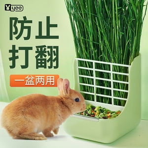 兔子食盆草架喂食器龙猫豚鼠防打翻防扒浪费可固定食盒碗二合一