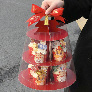 新年蛋糕塔甜品纸杯蛋糕装饰龙年大吉插件创意马芬杯透明包装礼盒
