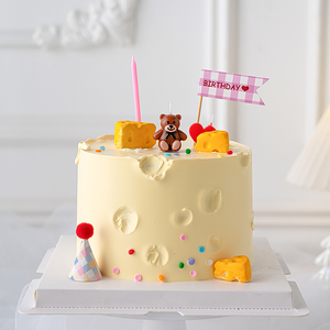 网红芝士奶酪蛋糕装饰品小熊蜡烛摆件卡通可爱生日甜品台插牌插件