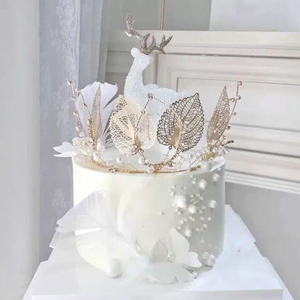 水晶麋鹿小鹿网红ins女神生日蛋糕装饰摆件圣诞节银色插件皇冠