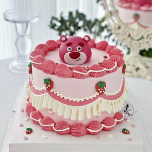 生日帽草莓熊蛋糕装饰摆件韩式ins草莓小熊头儿童派对甜品台插件