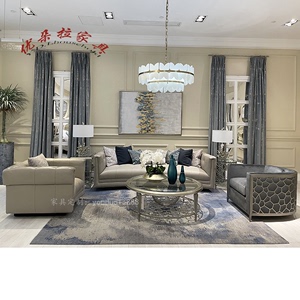 真皮弧形客厅沙发组合美式轻奢现代简约头层牛皮沙发2022新款定制