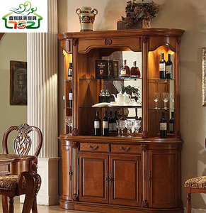 美式实木酒柜靠墙欧式红酒柜餐厅客厅家用餐边柜隔断备餐柜多功能