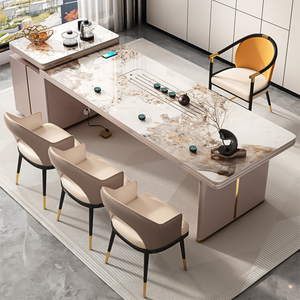 轻奢岩板茶台桌现代办公室茶具套装一体2米5大板简约泡茶桌椅组合