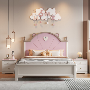 全实木儿童床1.35米单人床公主床卡通床卧室现代简约储物床组合床