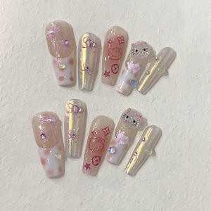 夏天HelloKitty手工穿戴甲美甲卡通少女心成品甲光疗多巴胺可拆卸