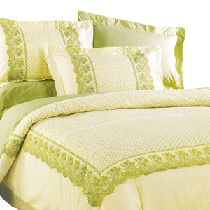 艺达家纺 蕾丝 床上用品绿色橘色 纯棉平纹刺绣六件套  致爱丽斯