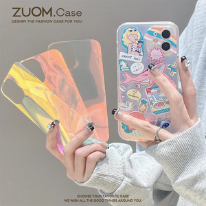 zuom 日韩潮流镭射卡片炫彩15创意个性ip14plus 适用苹果iPhone13/12/11透明手机壳配件xsmax/r炫酷镭射纸8/7