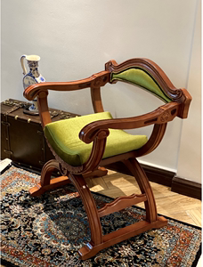中古但丁沙发椅法式复古雕花古董椅子实木橄榄绿绒布美式客厅家具