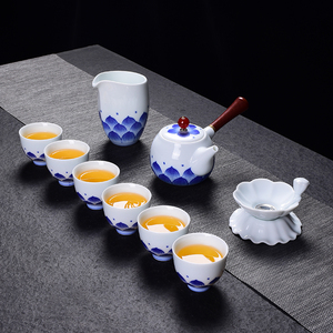 青花瓷茶具套装家用陶瓷功夫茶具盖碗茶壶茶杯国粹美人杯整套茶具