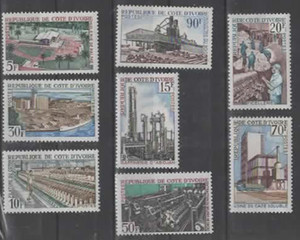 工业邮票\木材厂\面粉厂\咖啡厂\炼油厂等 科特迪瓦 1968年 8全