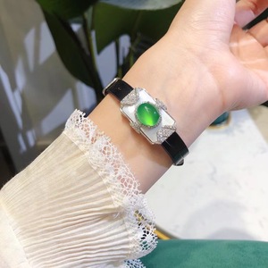 原创设计天然绿玉髓女手牌手链手表s925银镶嵌皮手镯媲美翡翠粉紫