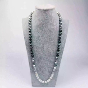 珠宝展南洋母贝珍珠灰白色渐变10mm长款项链毛衣链气质时尚百搭女