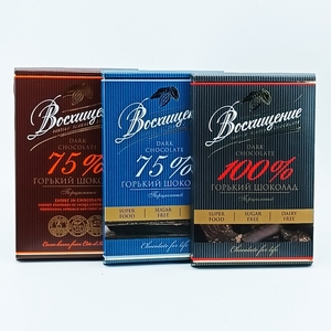 俄罗斯进口赞誉牌75%100%纯黑巧克力独立包装零食节日礼物100克