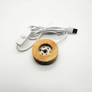 LED实木发光底座灯水晶球摆件语音遥控七彩调光USB插电小夜灯台灯