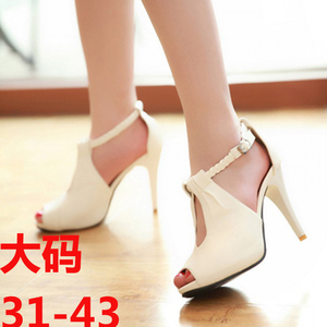 韩版搭扣鱼嘴时尚CD伪娘超高跟细跟变装大码女鞋40-43夏季
