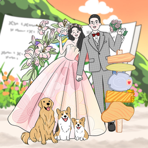 婚礼手绘定制卡通形象q版画头像结婚纱照迎宾牌人形立牌优洋创想
