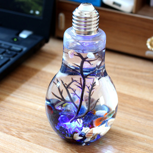 创意灯泡瓶小鱼缸迷你海藻球生态瓶斗鱼瓶带LED灯夜市摆摊鱼瓶