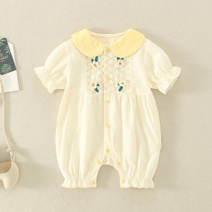 婴儿夏装衣服短袖1-3个月女宝宝爬服7满月公主连体衣夏季薄款哈衣