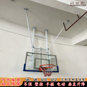 订制室内少儿篮球架商场吊顶悬臂儿童培训壁挂手摇电动升降篮球筐
