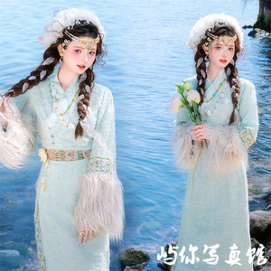 新款藏袍小清新少女藏袍民族风特色云南丽江少女旅拍写真拍照服装