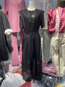 欧洲站设计感黑色亮片时尚套装女夏欧货宽松T恤裙网纱裙两件套潮