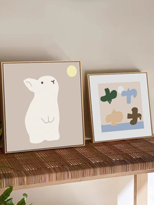 简约韩系风可爱小鸟兔子松鼠卡通少女风装饰画卧室儿童房墙面挂画