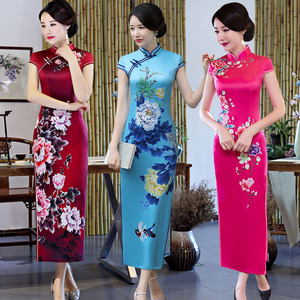 长款旗袍2022年新款女中国风复古气质优雅走秀演出服改良版连衣裙