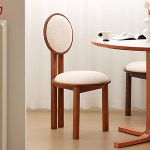 创意奶油风实木餐椅化妆椅中古家用靠背简约卧室网红2024新款凳子