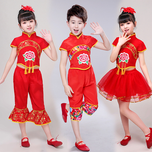 六一儿童演出服女童纱裙幼儿园喜庆开门红秧歌服手绢舞蹈表演服装