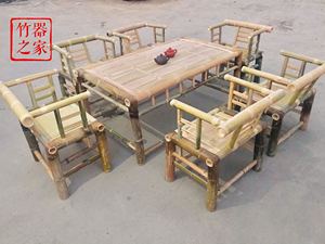 竹子餐桌简约现代商用火锅桌椅组合新中式创意休闲桌子竹制品家具