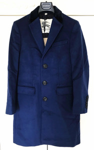 款43 男士宝蓝色单排扣羊毛羊绒混纺中长款大衣外套