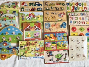 出口德国几何图形字母数字拼图拼板外贸原单动物木制儿童益智玩具